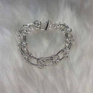 925 Sterling Silver Wide Knot Chain Bracelet with Toggle Clasp